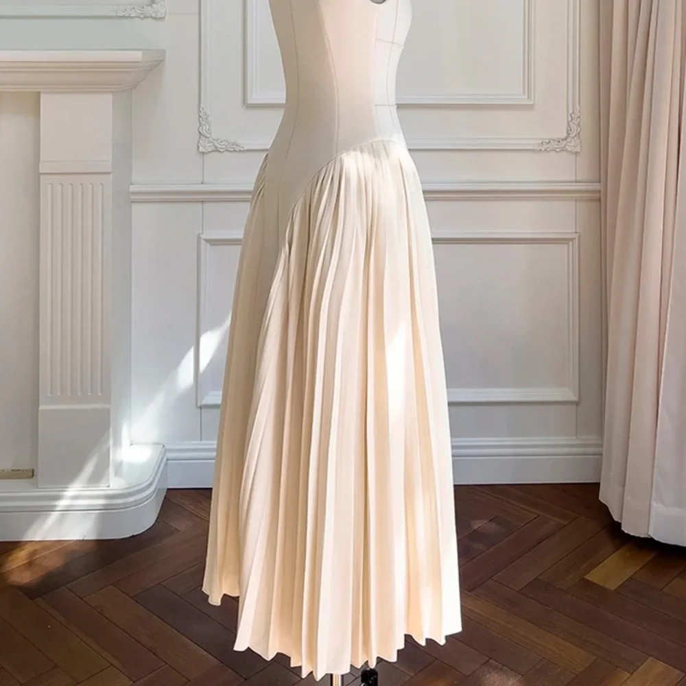 Elegant designer nude mock neck bodysuit pleated skirt blush dress small - Picture 3 of 13
